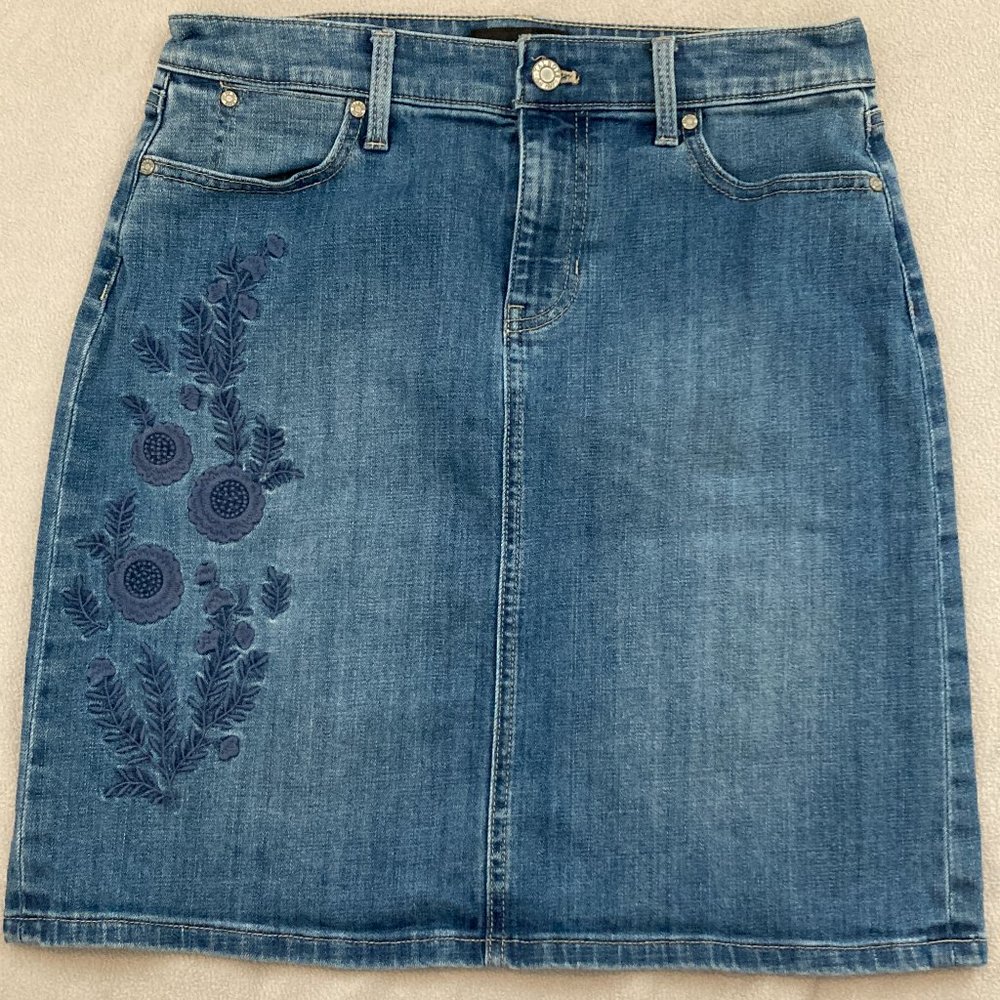 3 for $10 | Talbots Denim Skirt with Floral Embroidery